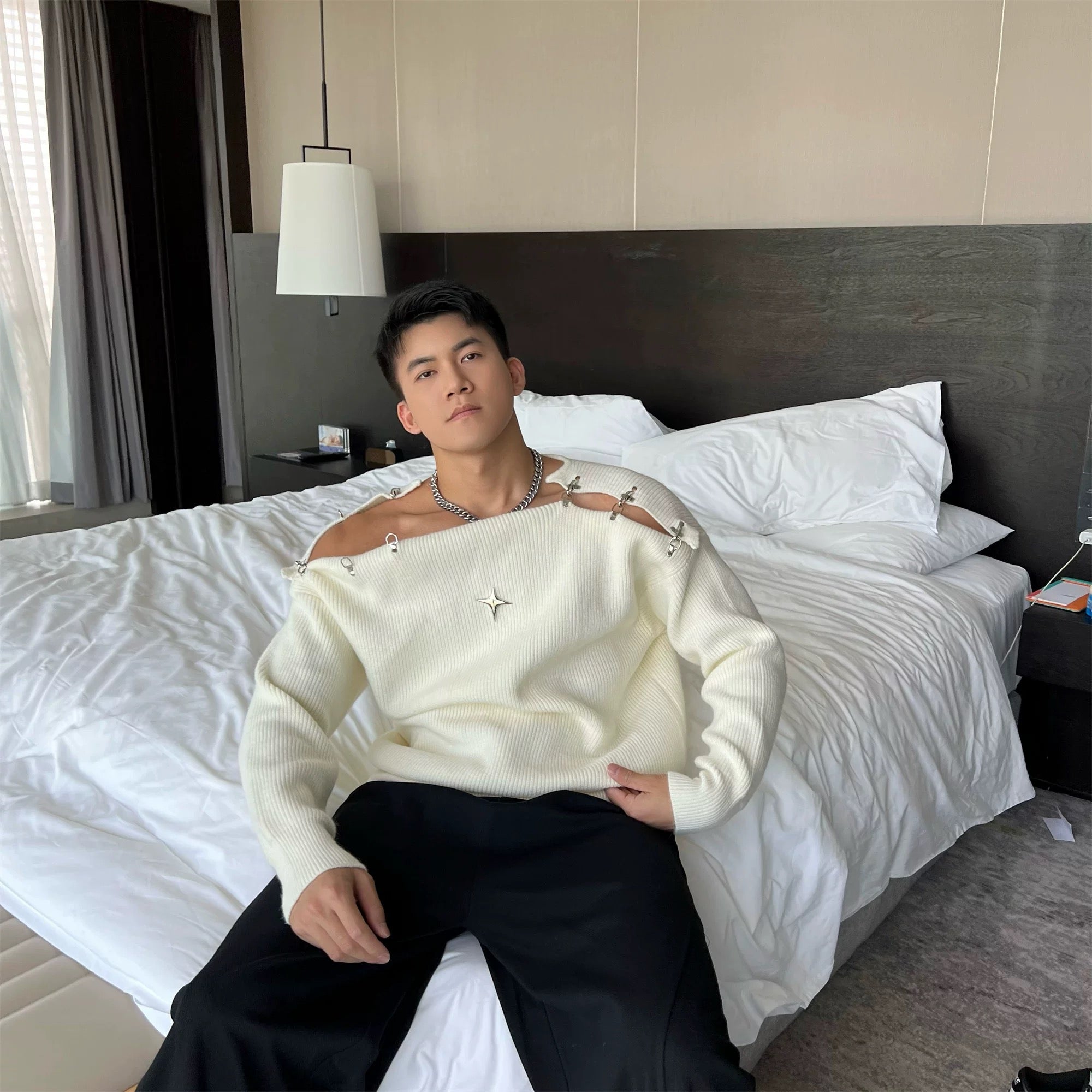 Suéter de punto con hebilla para hombre | Suéter holgado y cálido con estilo urbano T0056