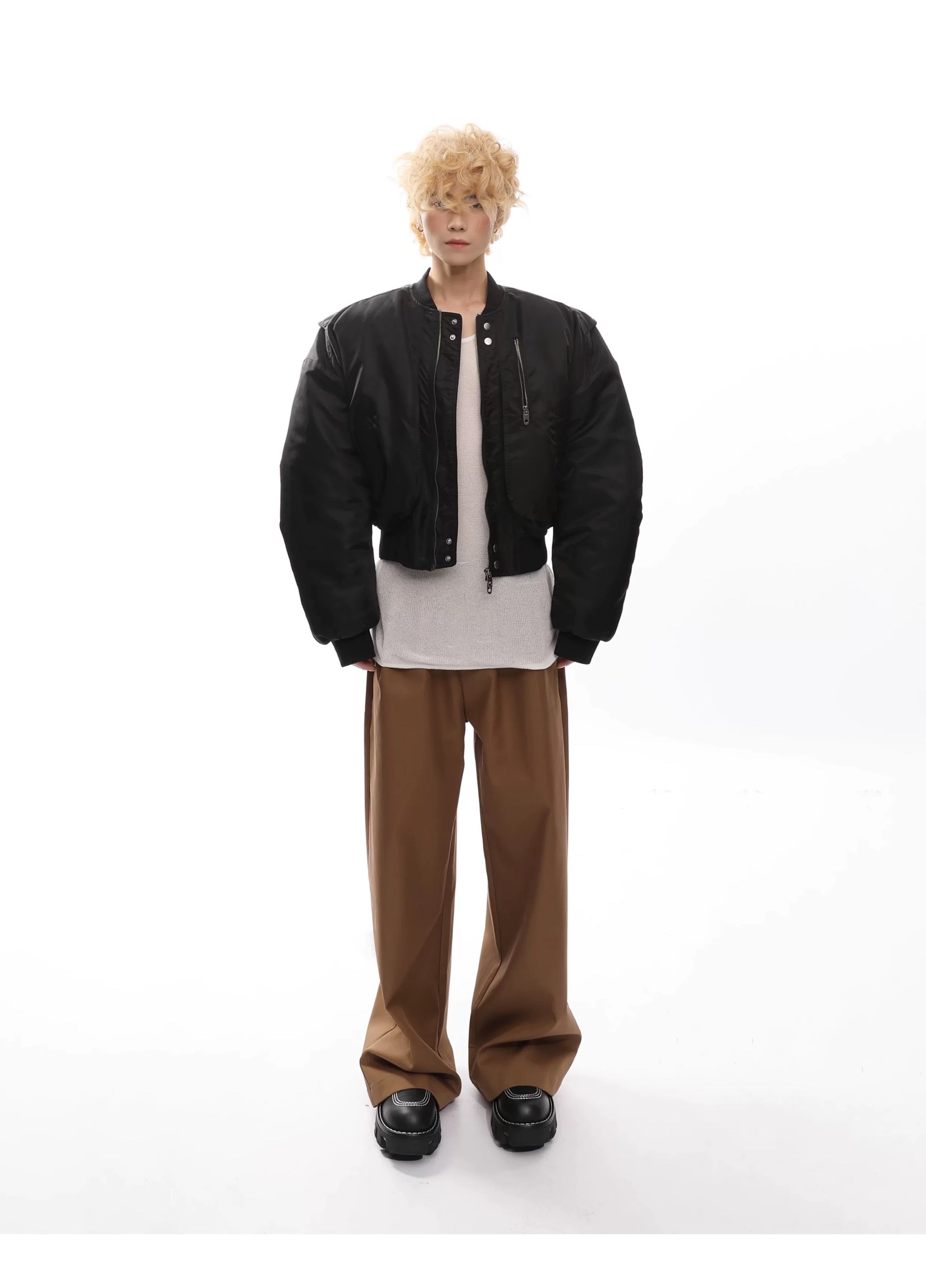 Men’s Cropped Bomber Puffer Jacket – American High Street Short Cotton Outerwear T0071