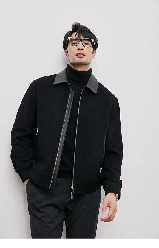 Genuine Leather Aviator Jacket – Vintage American Zipper Bomber with Turn-Down Collar T0239