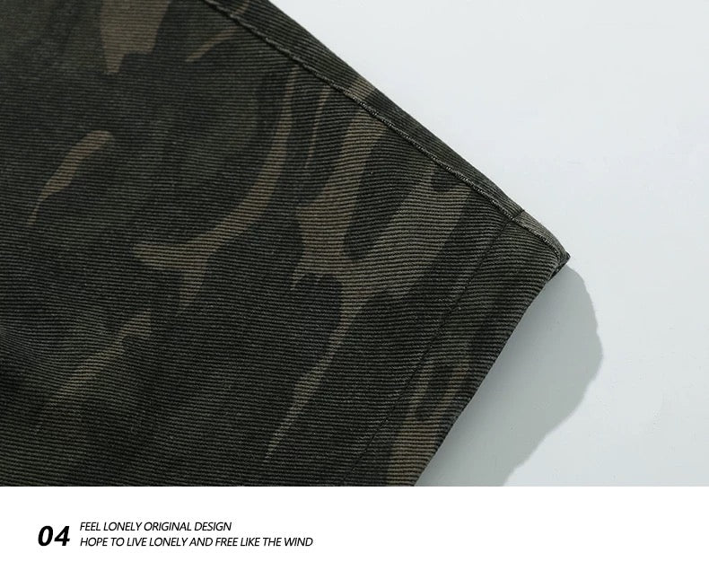 Men’s Camo Multi-Pocket Cargo Jeans – American Street Utility Denim Pants B0068