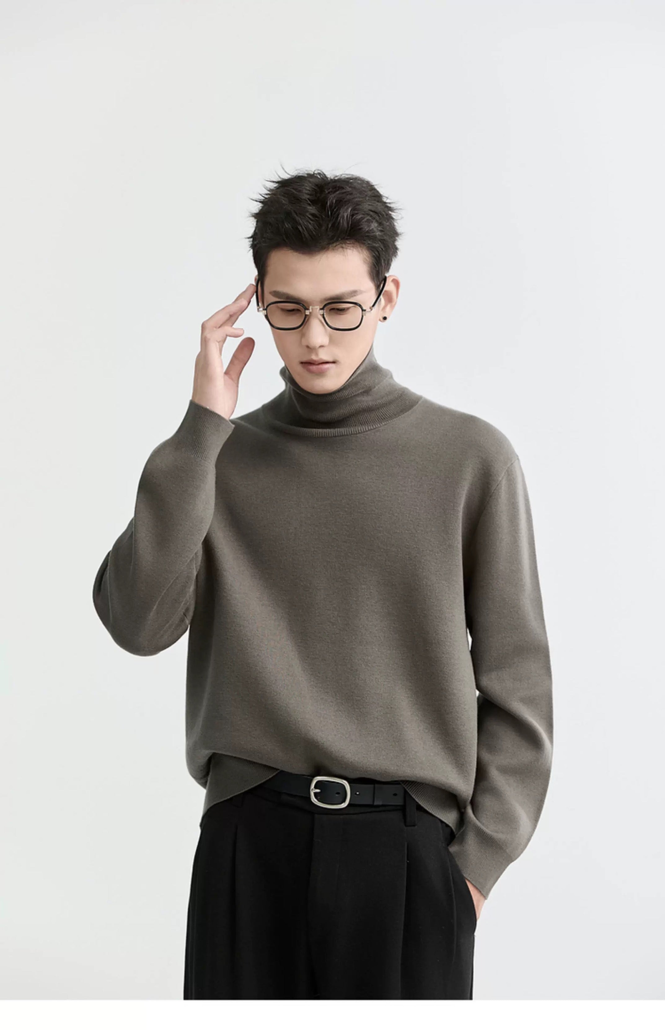 Suéter de punto de cuello alto para hombre - Capa base con forro polar grueso para otoño e invierno T0041