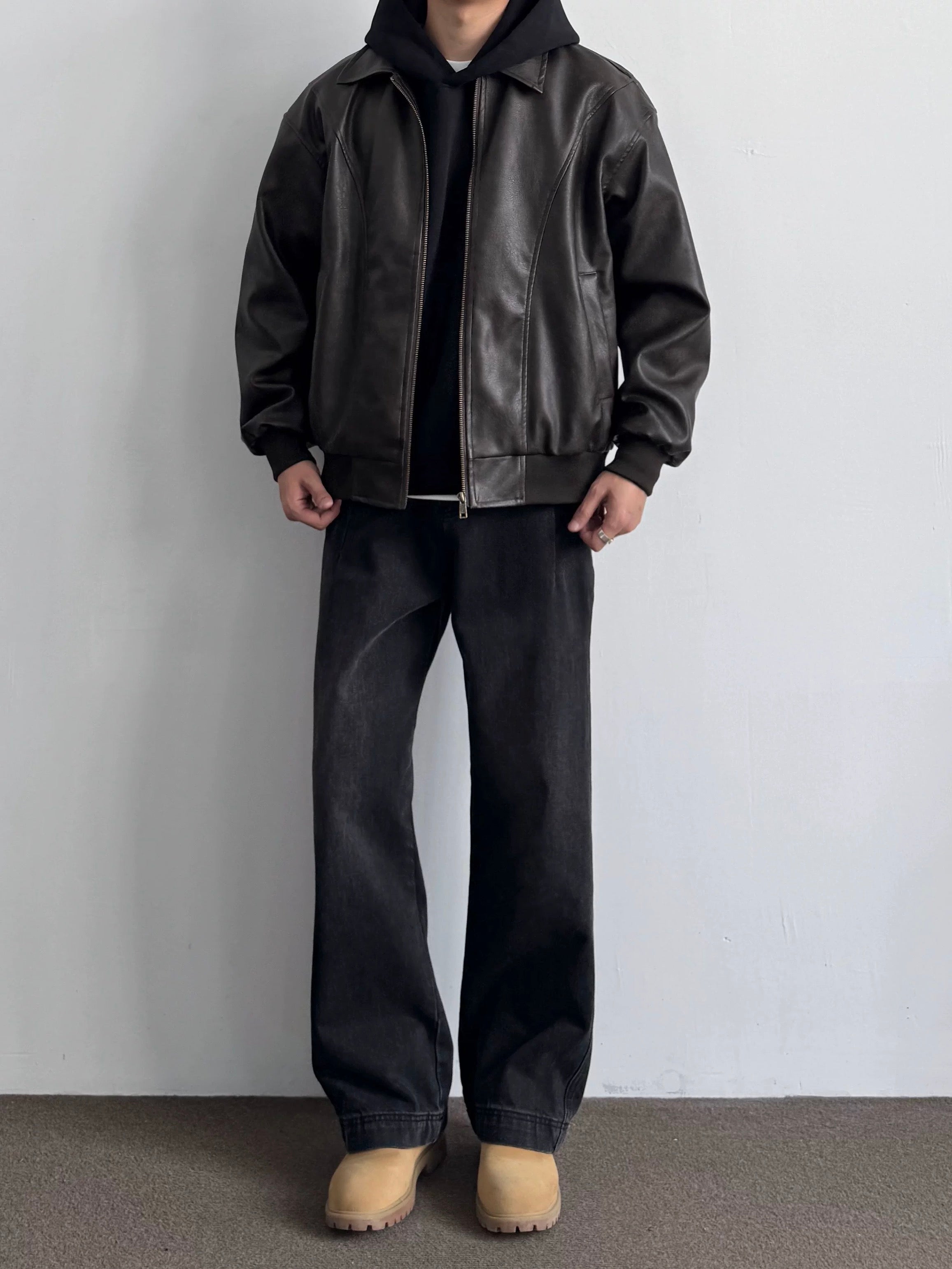 Matte Texture PU Leather Jacket - American Vintage Motorcycle Style for Men (Edgy Fall Casual Wear) T0032