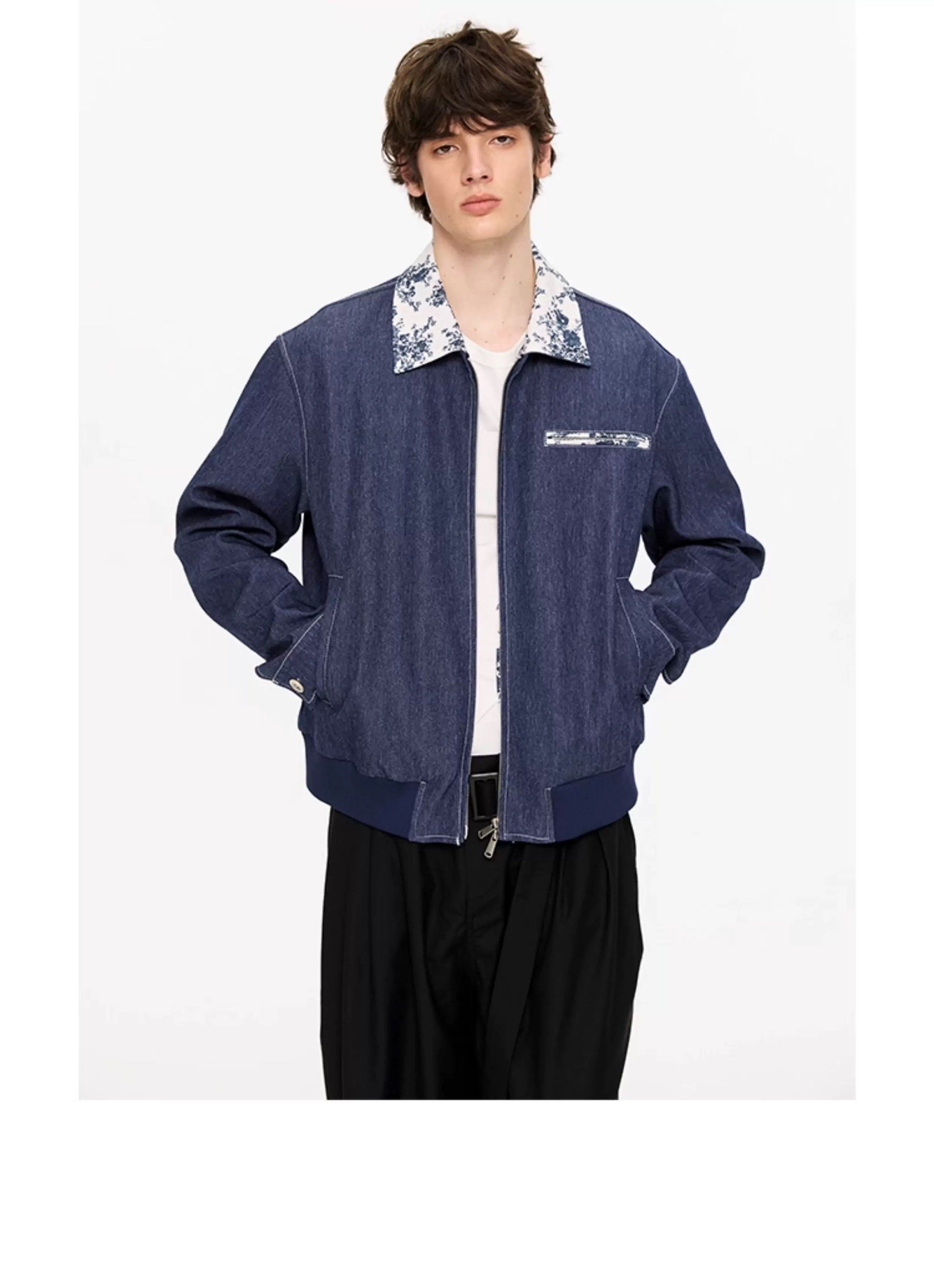 Men’s Contrast Collar Dyed Jacket with Floral Lining – American Vintage Street Outerwear T0060