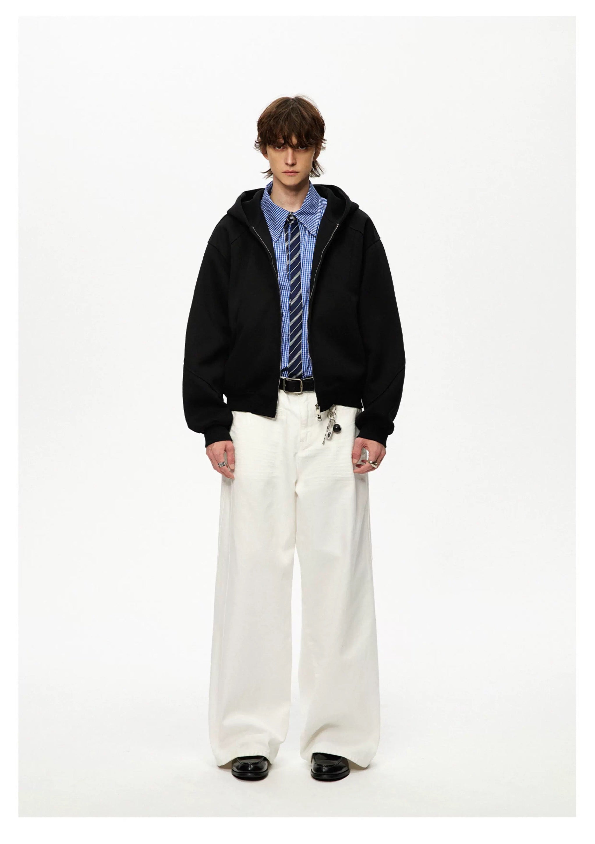 Men’s Cropped Zip-Up Hoodie – American Street Minimal Short Hoodie Jacket S0047