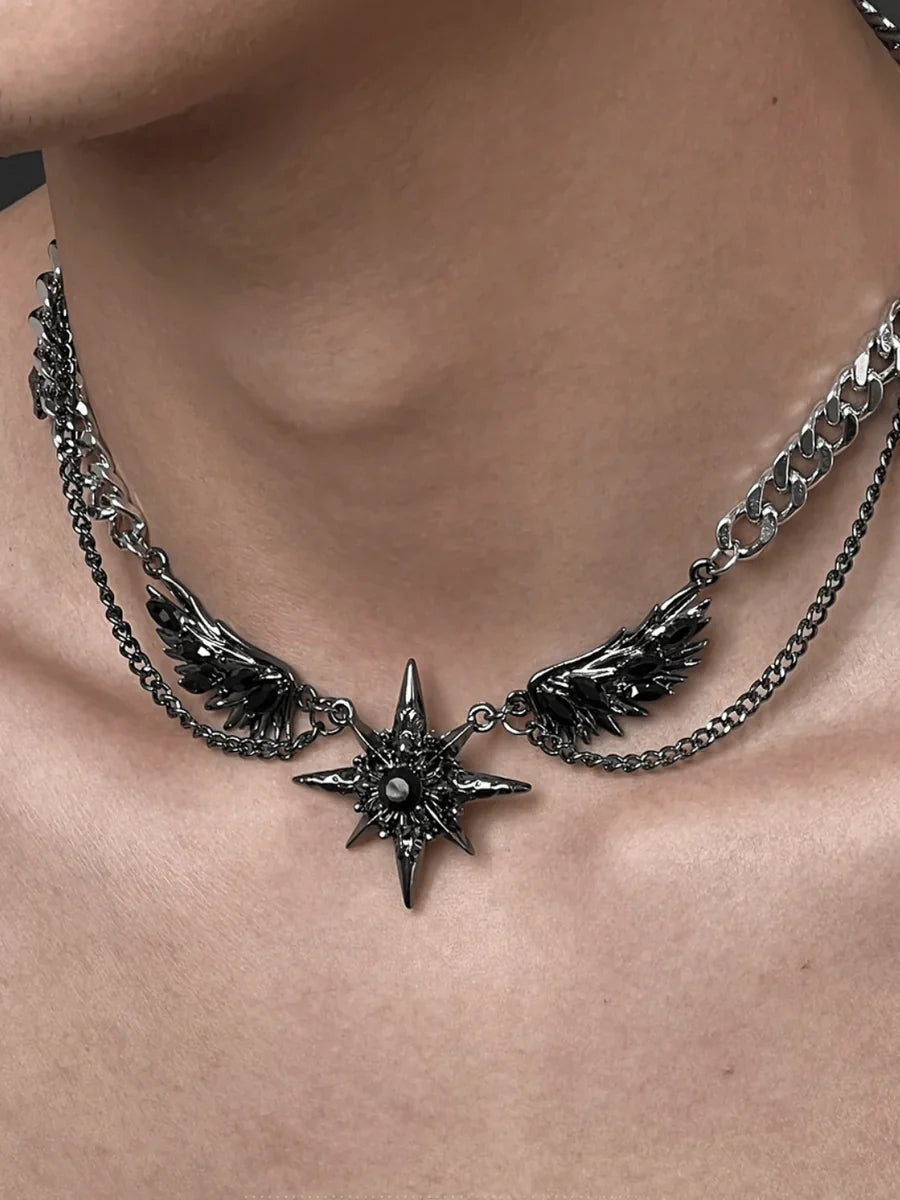 [CHEALIMPID] DARKGEMSTONE DIAMONDS WINGS DESIGN NECKLACE A0063