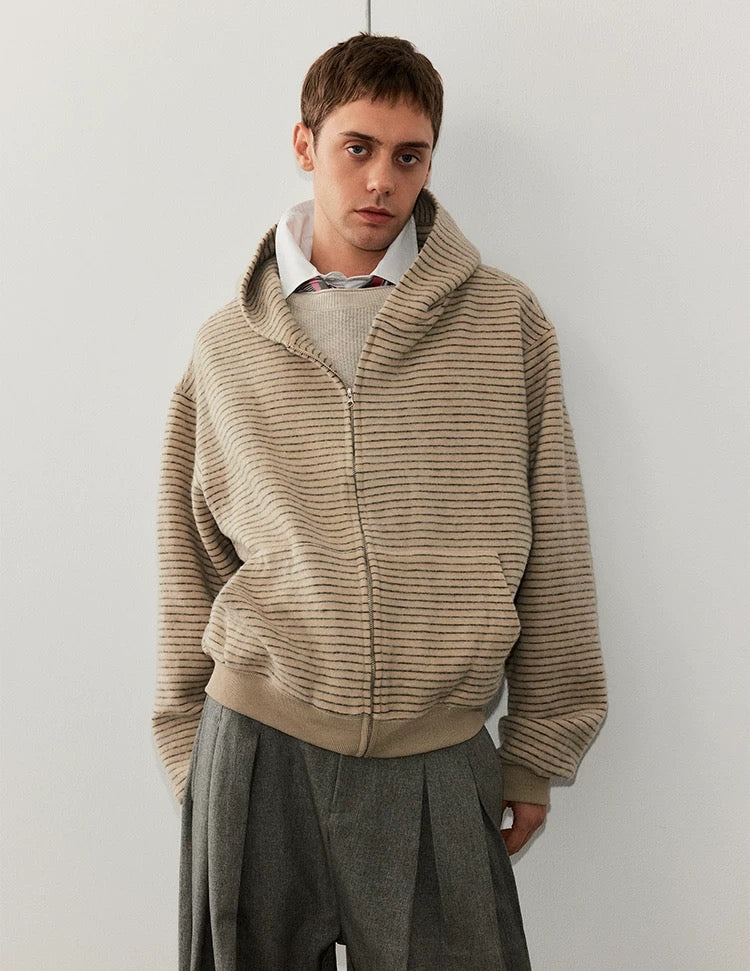 Sudadera a rayas con cremallera – Sudadera estilo cárdigan con capucha estilo streetwear vintage americano T0207