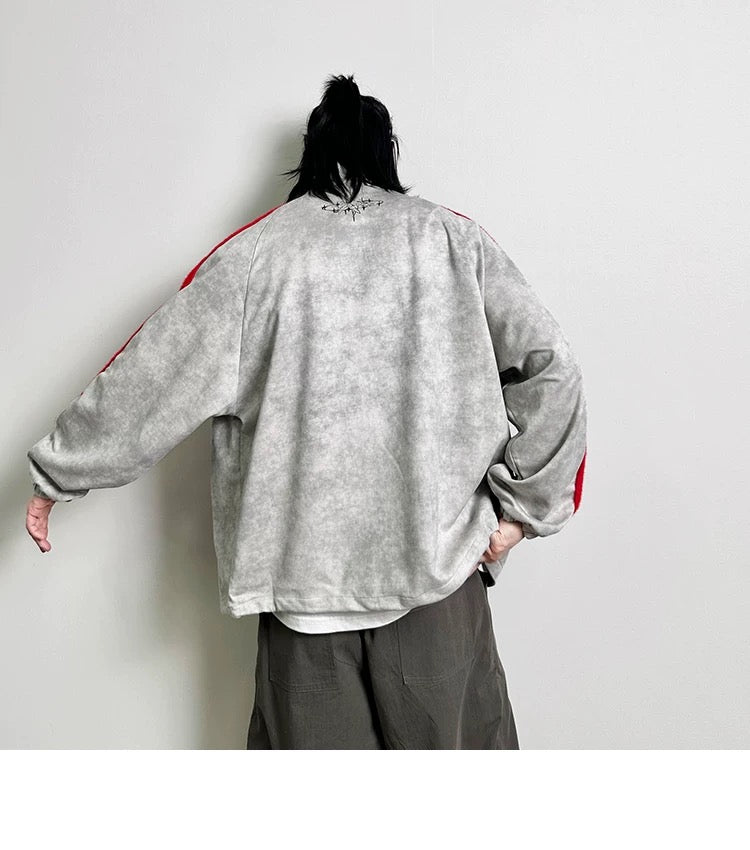 メンズ プリント カラーブロック フリースジャケット - レトロ パッチワーク ストリートウェア アウターウェア T0037