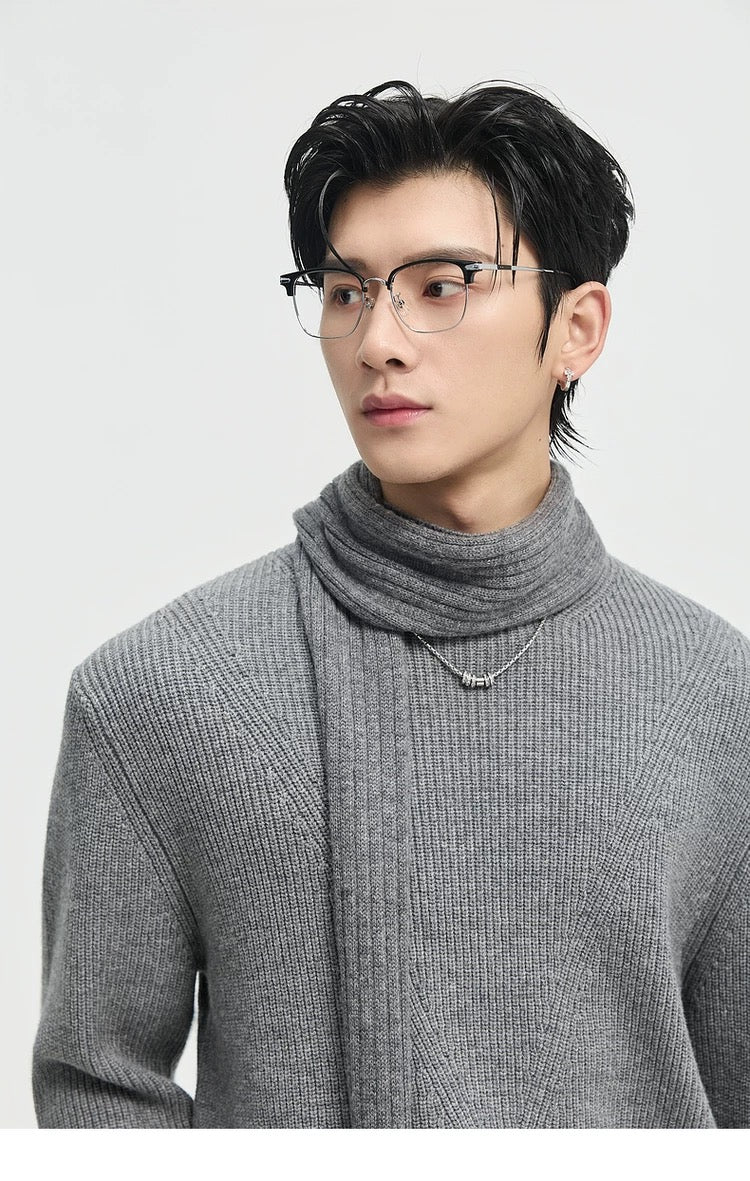 Suéter holgado de punto de lana de color liso para hombre, con cuello semialto y diseño estampado para invierno - Capa base ideal T0043