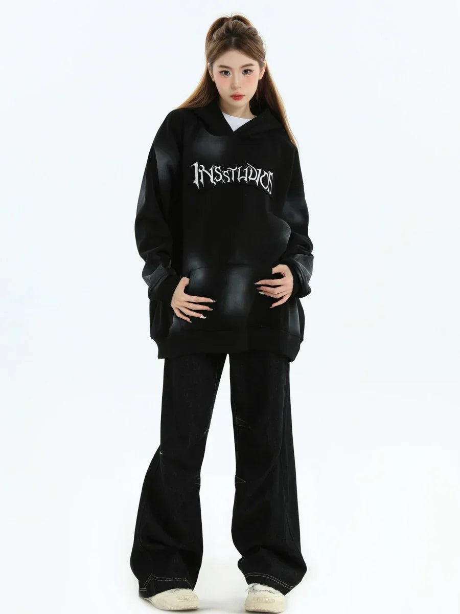 [INSstudios] SPRAY PAINT LOGO LOOSE HOODIE S0206