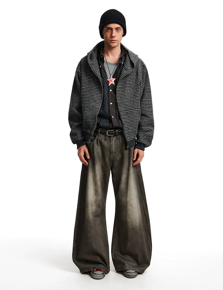 Sudadera a rayas con cremallera – Sudadera estilo cárdigan con capucha estilo streetwear vintage americano T0207