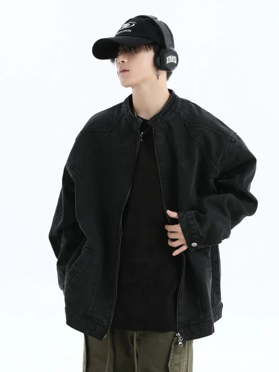 [INSstudios] WASHED DENIM JACKET ZIPPER T0099