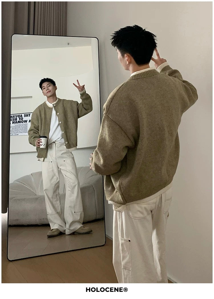 Men’s Japanese Vintage Layered Button Knit Sweater – Retro Street Casual Pullover S0044