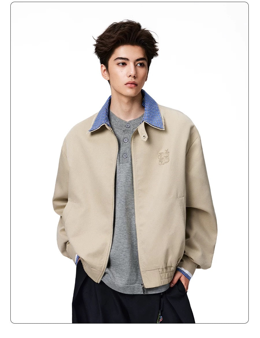 Men’s Vintage Plaid Patchwork Collar Jacket – Retro Short Street Outerwear T0062