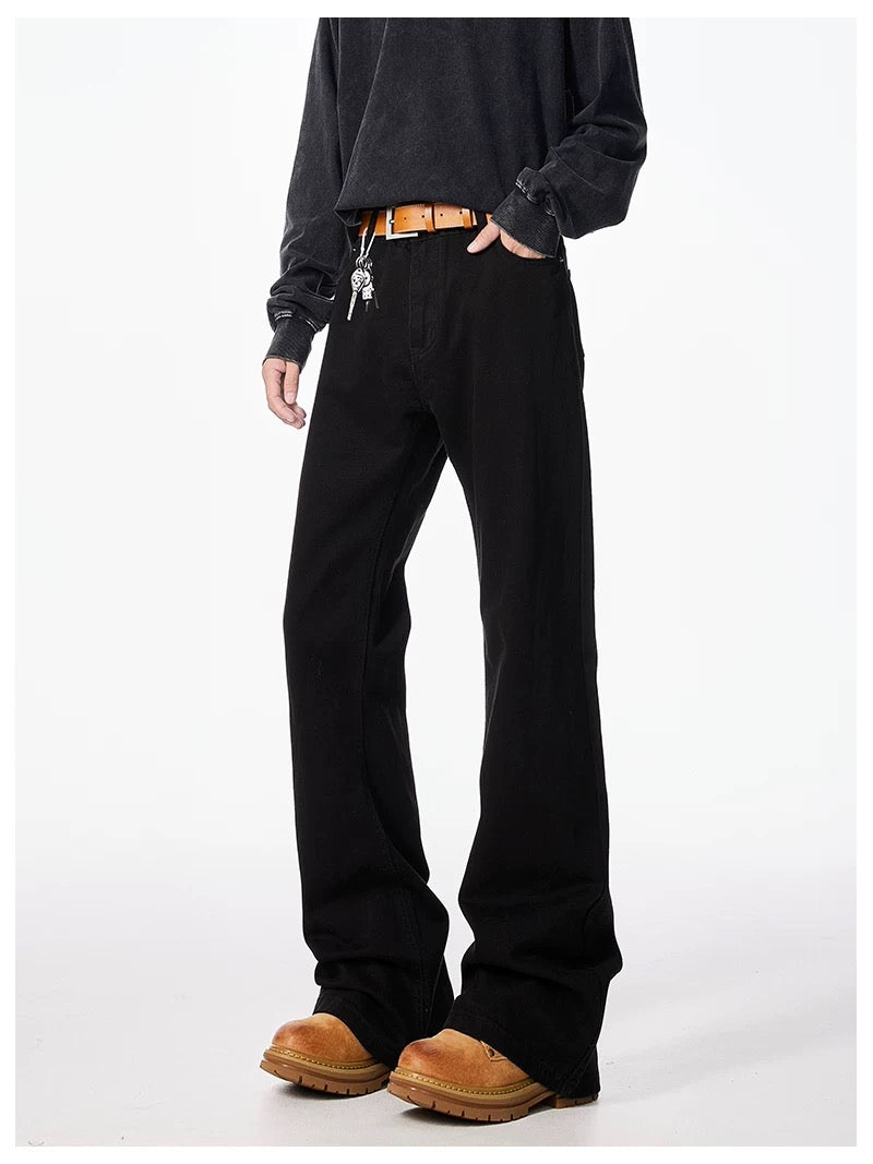 Men’s Black Straight-Leg Jeans – American Minimal Street Denim Pants B0077