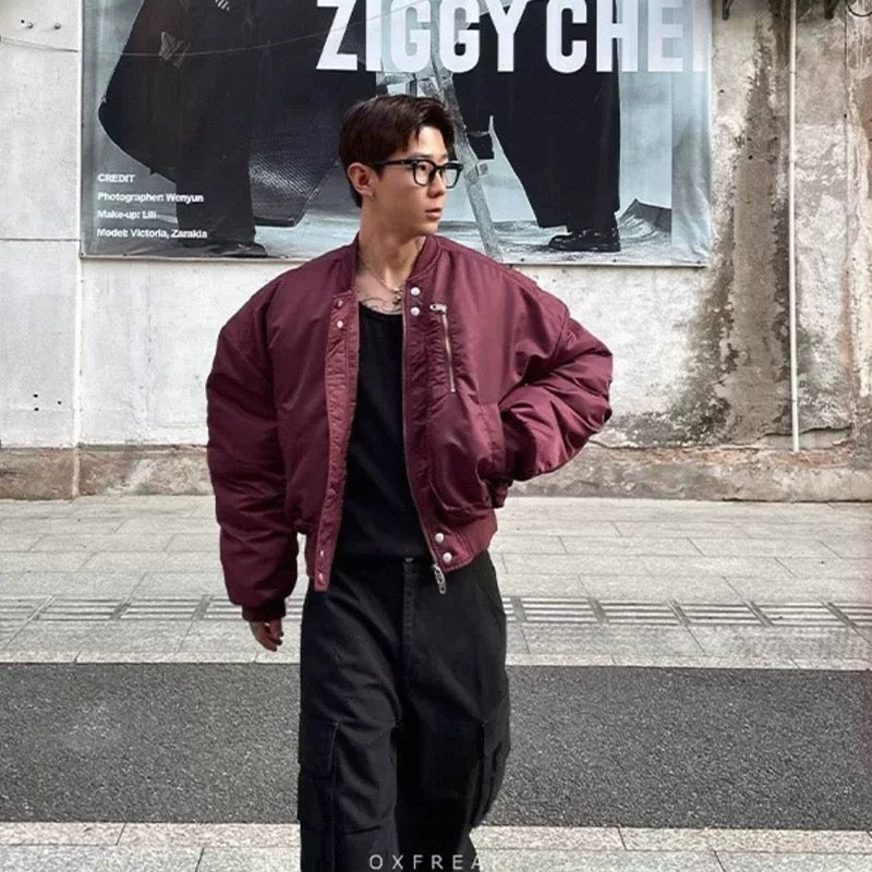 Men’s Cropped Bomber Puffer Jacket – American High Street Short Cotton Outerwear T0071