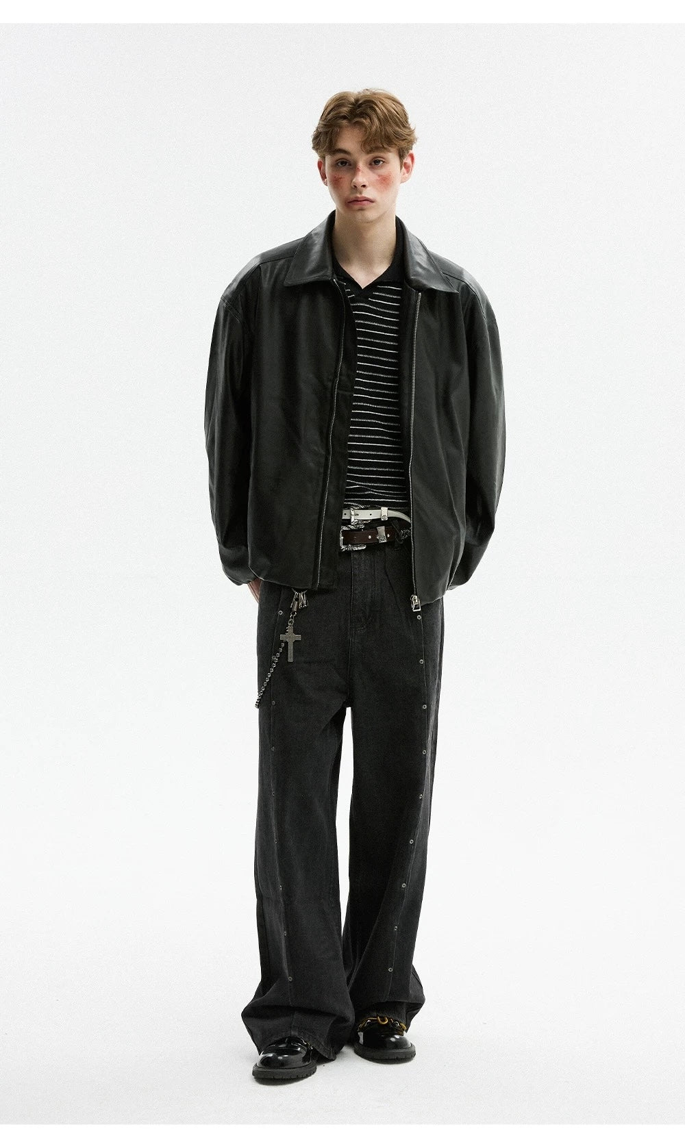 Men’s Retro American Black PU Leather Jacket T0018