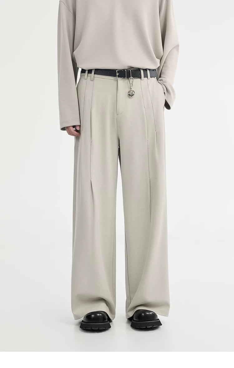 Belted Wide-Leg Trousers - Men's Spring/Autumn Loose-Fit Korean Style Casual Pants B0102