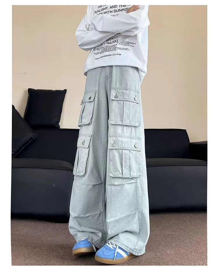 Men’s Multi-Pocket Cargo Pants – American Street Utility Workwear Trousers B0065