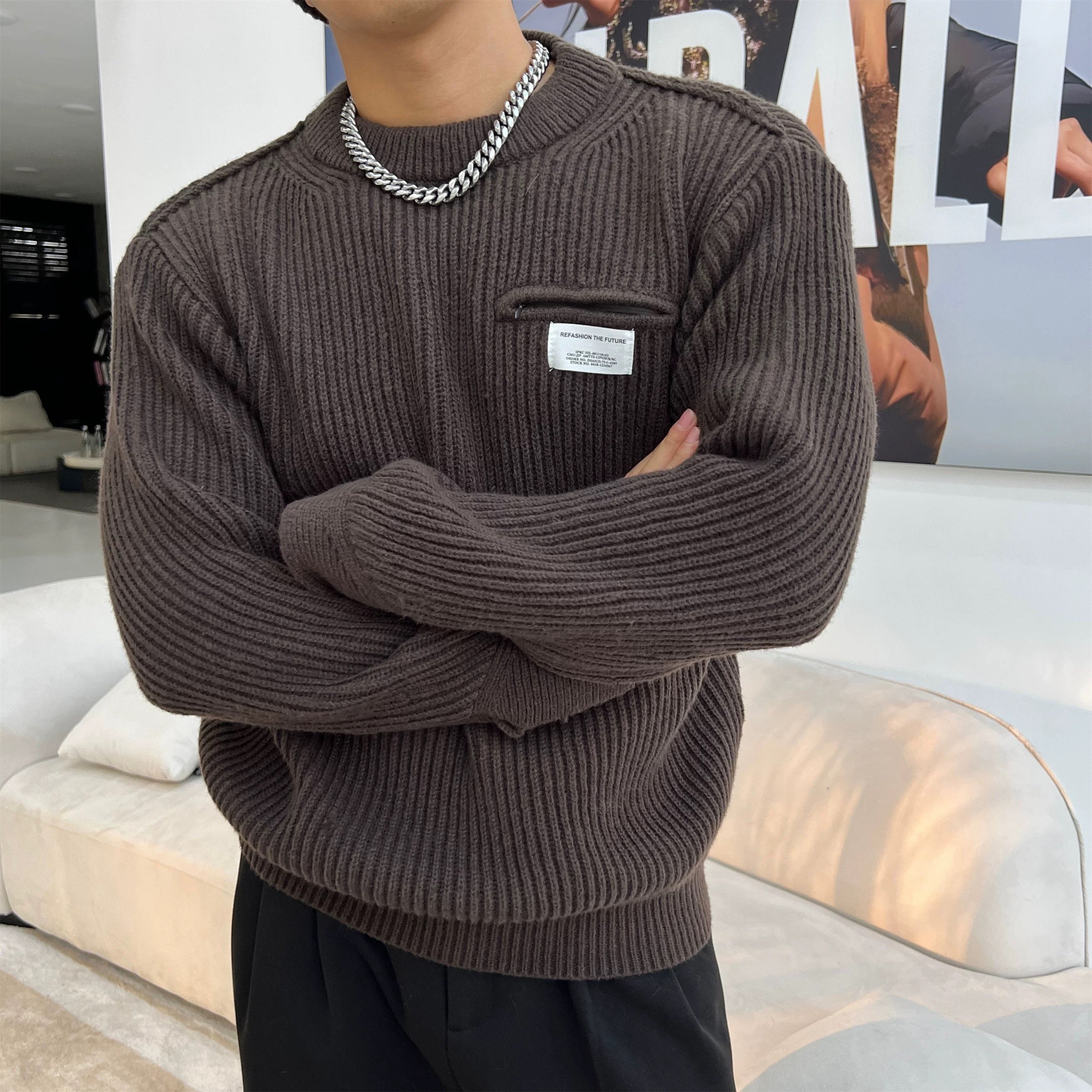 Suéter de punto holgado estilo urbano para hombre, cálido, informal, T0058