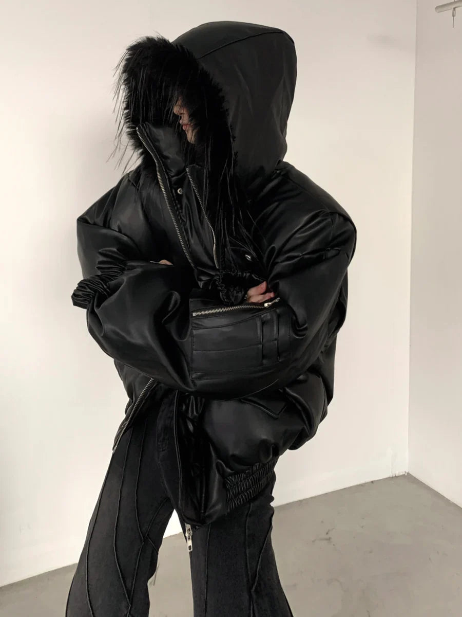 FUR DESIGN COTTON PUNK LEATHER JACKET T0100