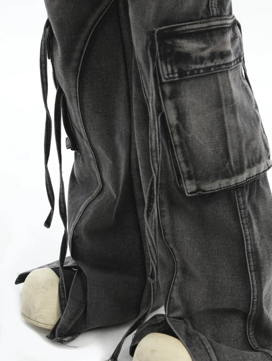 MULTI-POCKET LOOSE STRAIGHT LONG JEANS B0163