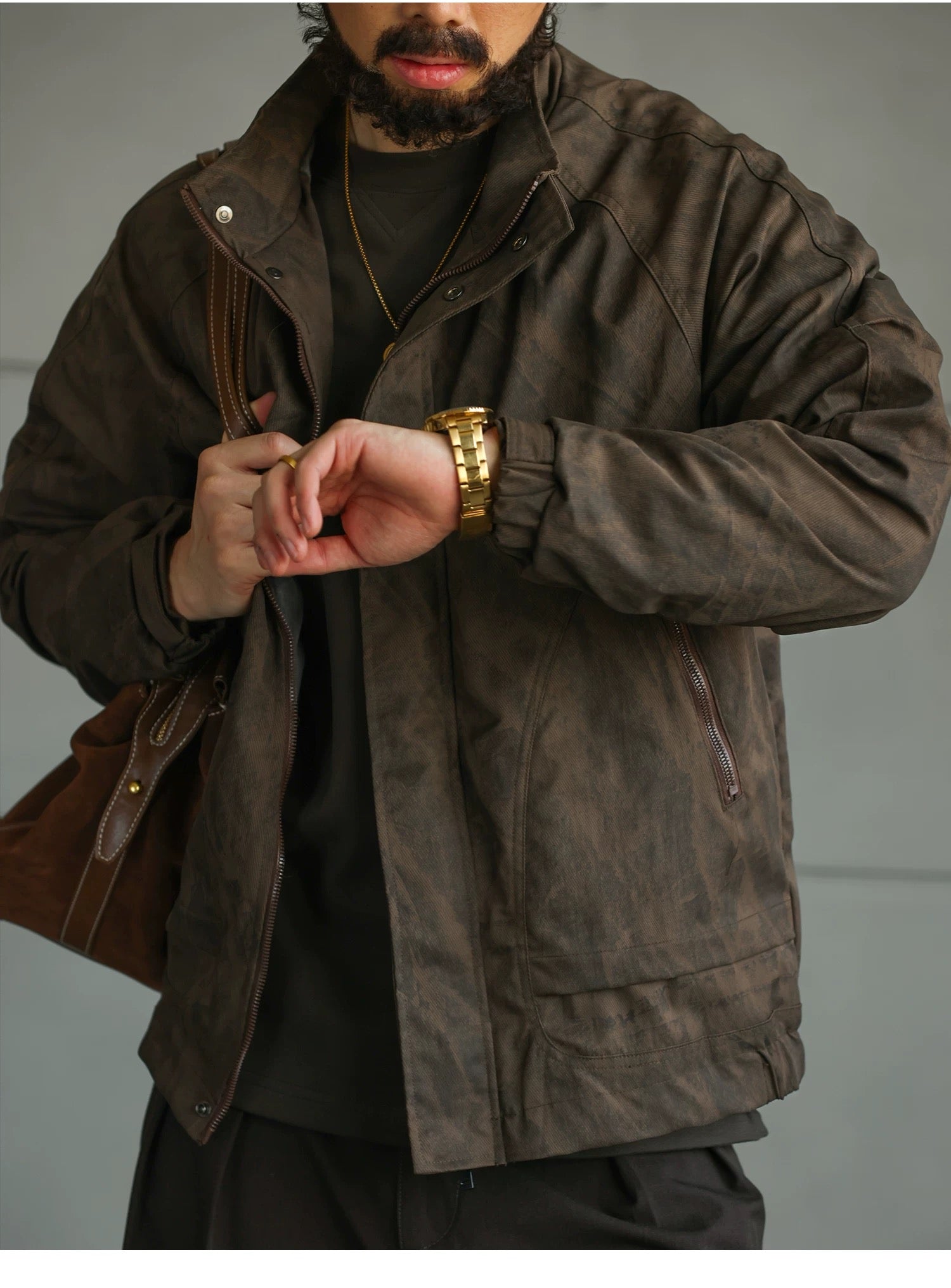 Men’s American Streetwear Stand-Collar Jacket T0016