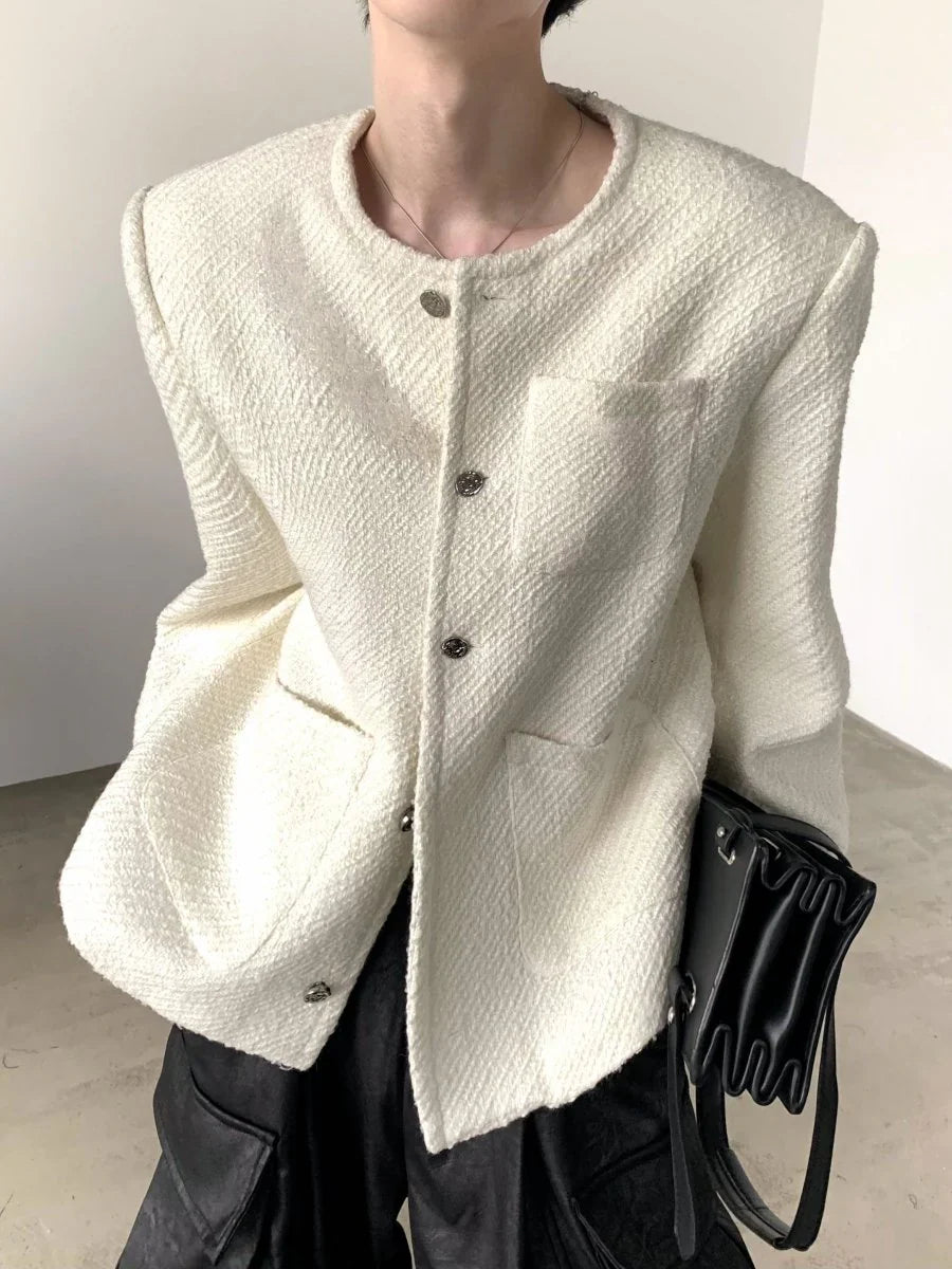 [AUTUMNWIND] WOOL WHITE TWEED JACKET T0119