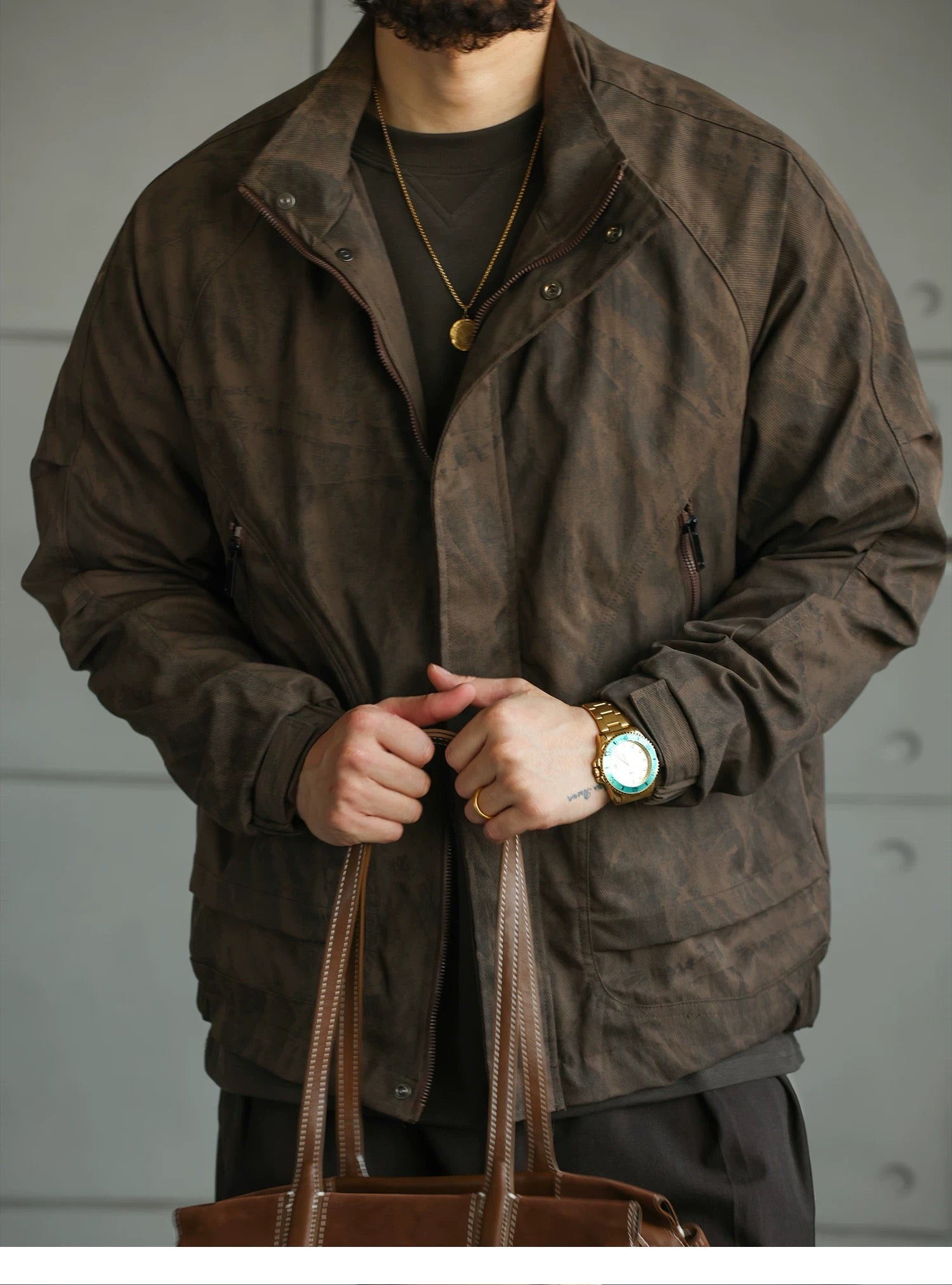 Men’s American Streetwear Stand-Collar Jacket T0016