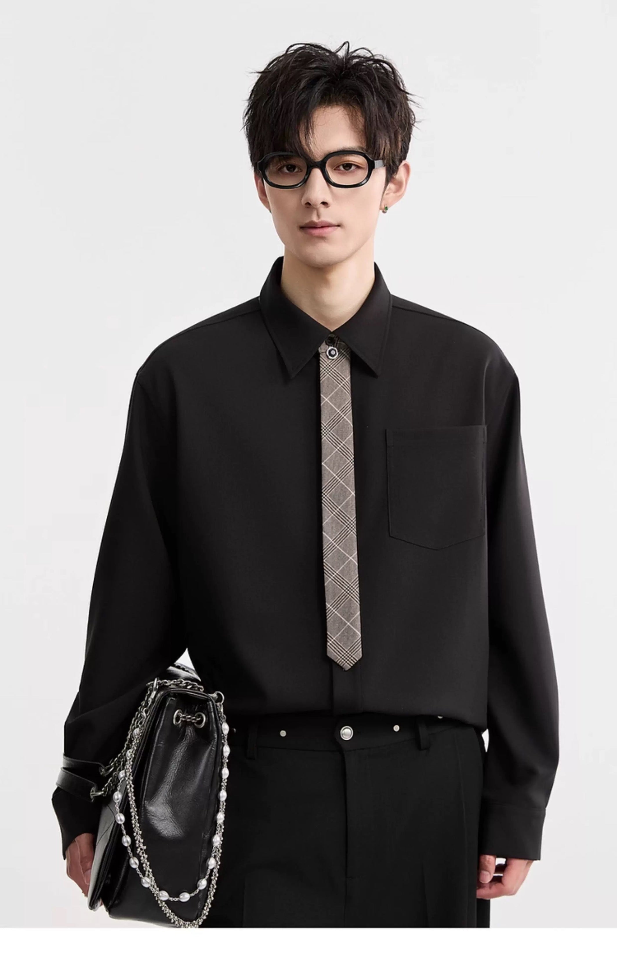 3-in-1 しわ防止＆カラーブロックシャツ - メンズ 秋冬 サーマル 長袖 トップス T0044