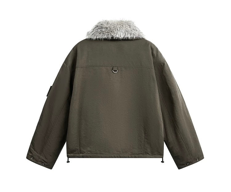 Men’s Detachable Fur Collar Padded Jacket – American Retro Winter Street Outerwear T0055