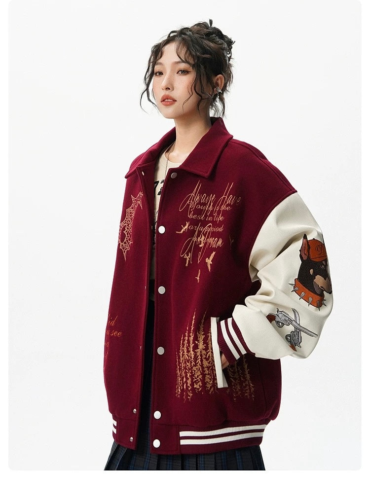 Men’s American Embroidered Patchwork Baseball Jacket – Vintage Streetwear Varsity CoatT0074