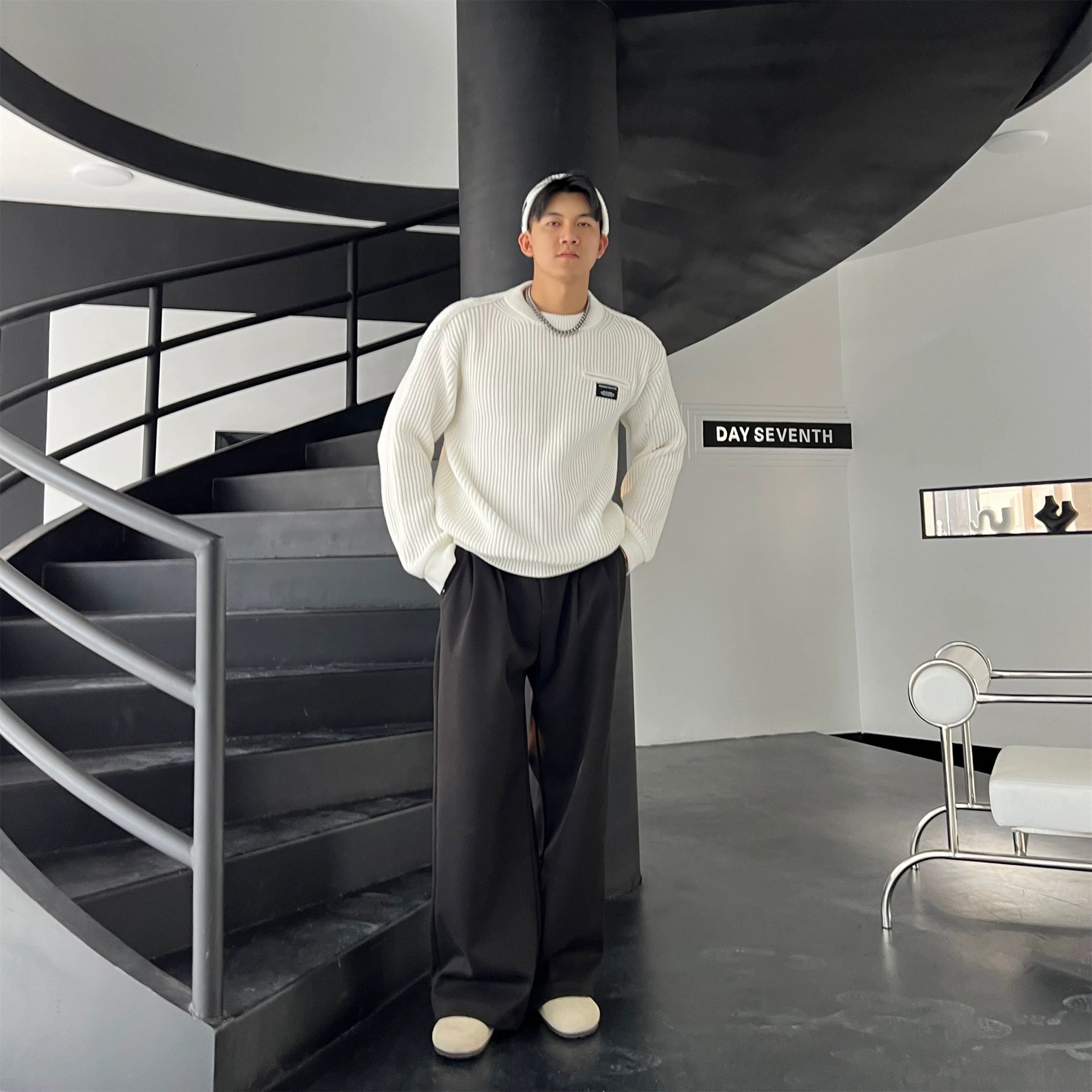 Suéter de punto holgado estilo urbano para hombre, cálido, informal, T0058