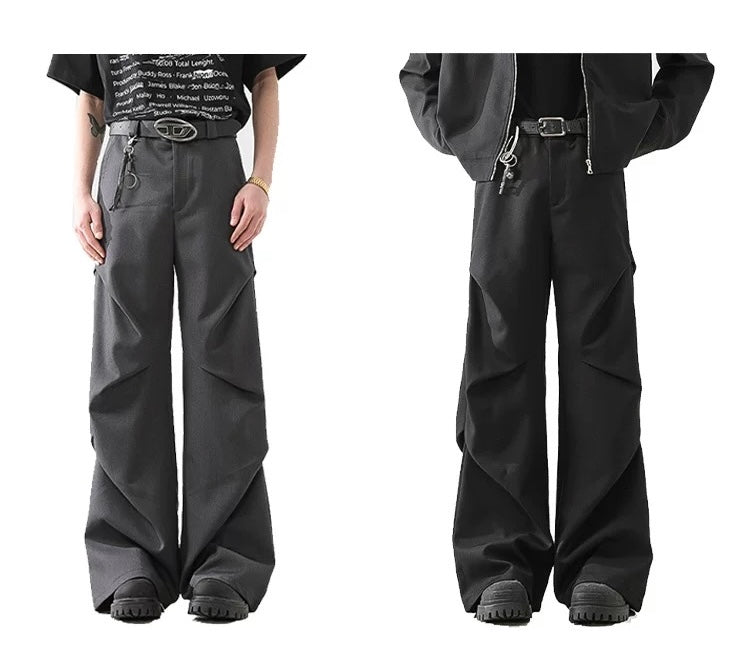 Men’s 3D Pleated Dress Pants – Textured Tailored Trousers for Modern Street Style B0071