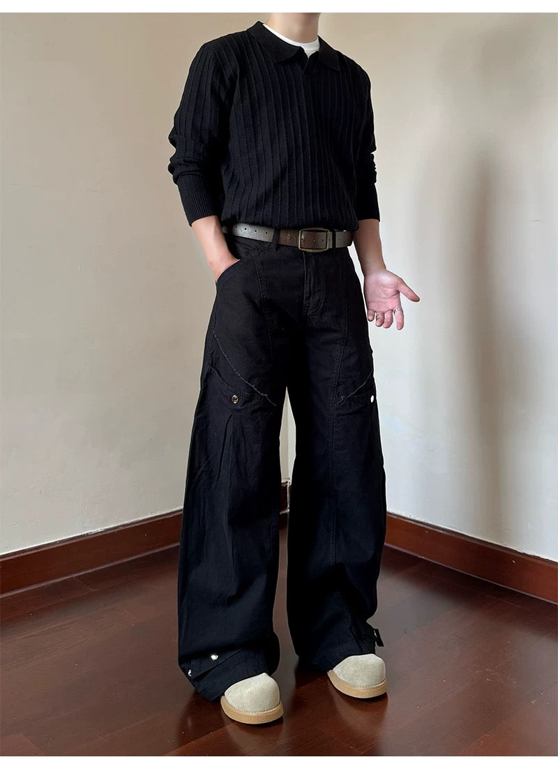 Men’s American Deconstructed Cargo Pants – Oversized Utility Streetwear Trousers B0051