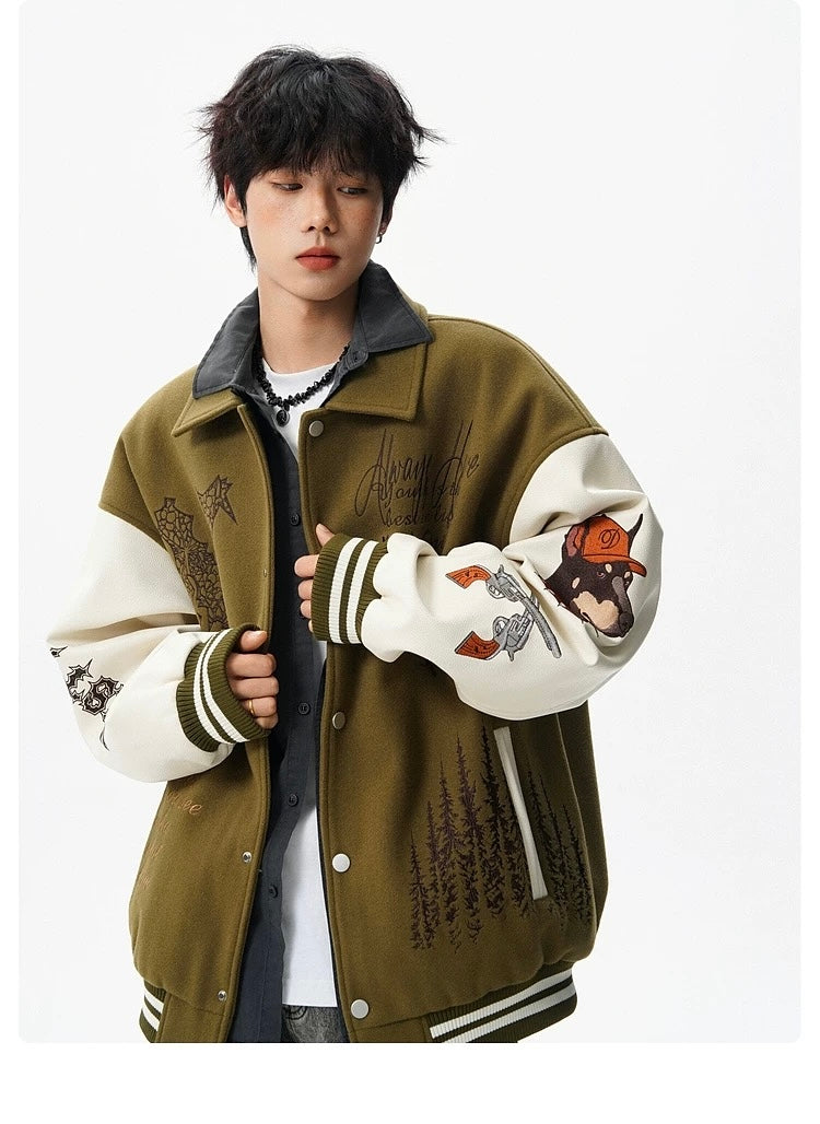 Men’s American Embroidered Patchwork Baseball Jacket – Vintage Streetwear Varsity CoatT0074