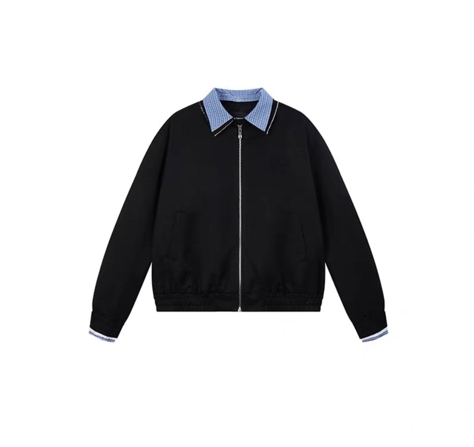 Men’s Vintage Plaid Patchwork Collar Jacket – Retro Short Street Outerwear T0062