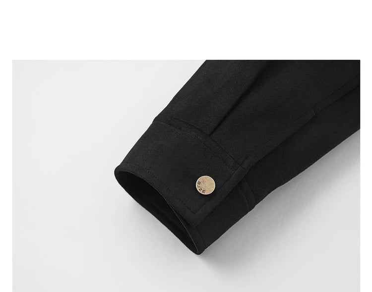 Chaqueta retro premium de ante sintético con solapa para hombre - Top corto informal para otoño T0039