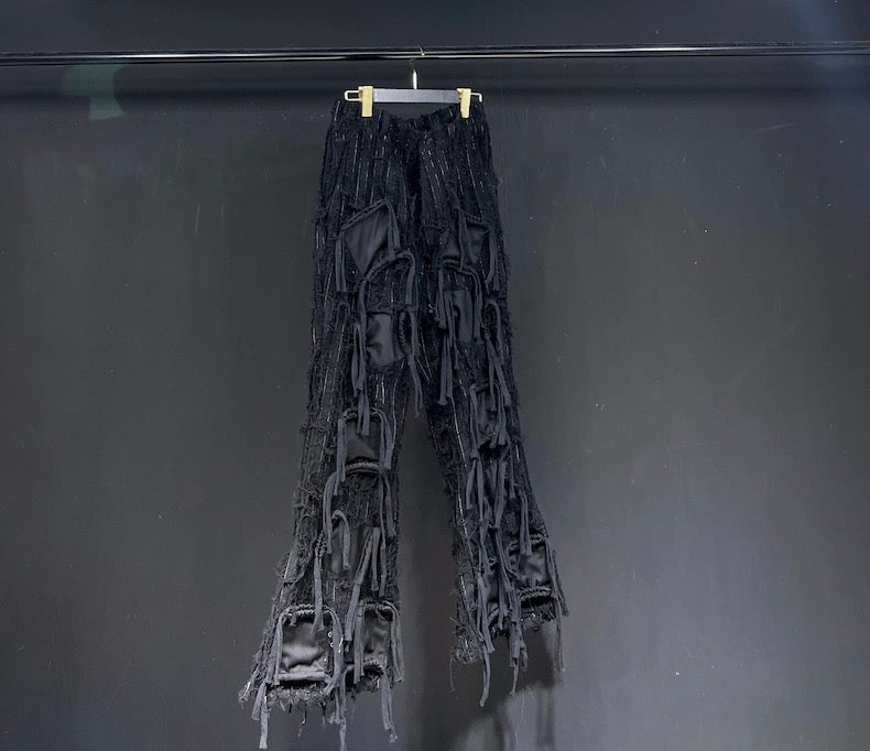 Men’s Original Design Heavywork Flared Cargo Pants Multi-Pocket Stacked Remake Trousers Streetwear B0098