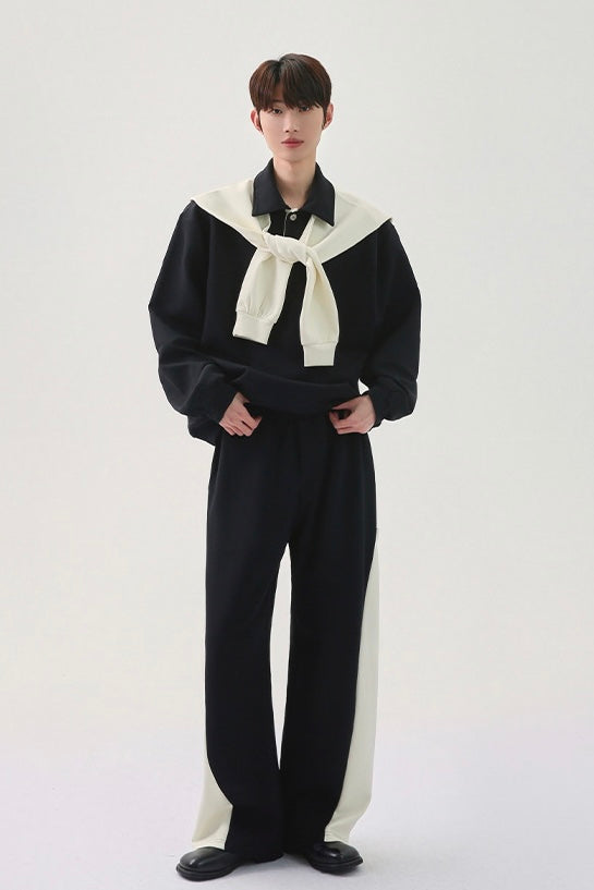 [FLAT ROOM] TWO-TONE COLLAR SWEATSHIRT + PANTS SET S0207