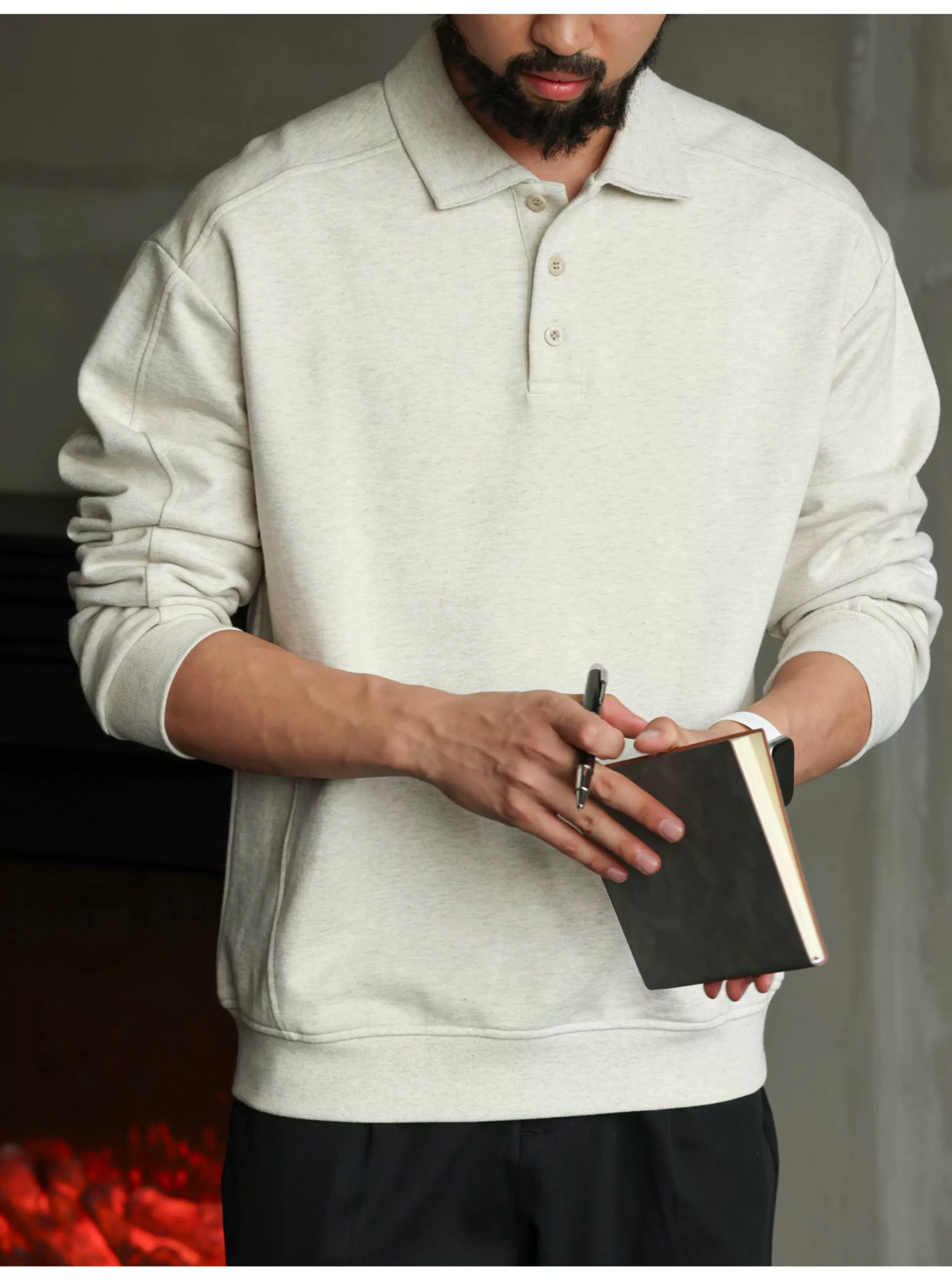 Men’s Long-Sleeve Cotton Polo – Streetwear Style S0017