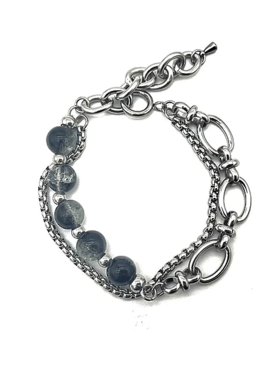 STEEL DOUBLE-LAYER BURST BEADS BRACELET A0056