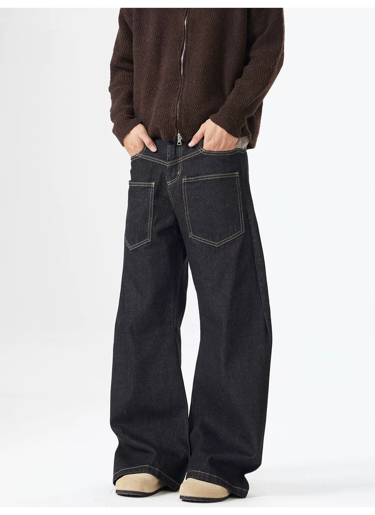 Vaqueros rectos para hombre – Pantalones clásicos de estilo urbano americano vintage B0046