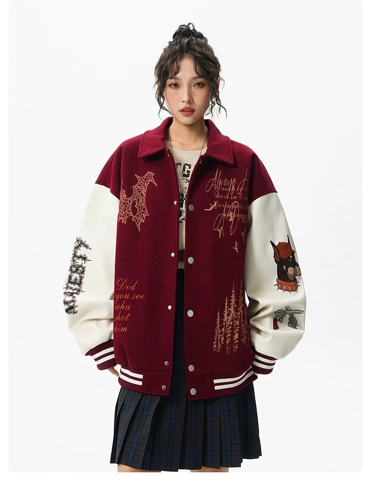 Men’s American Embroidered Patchwork Baseball Jacket – Vintage Streetwear Varsity CoatT0074