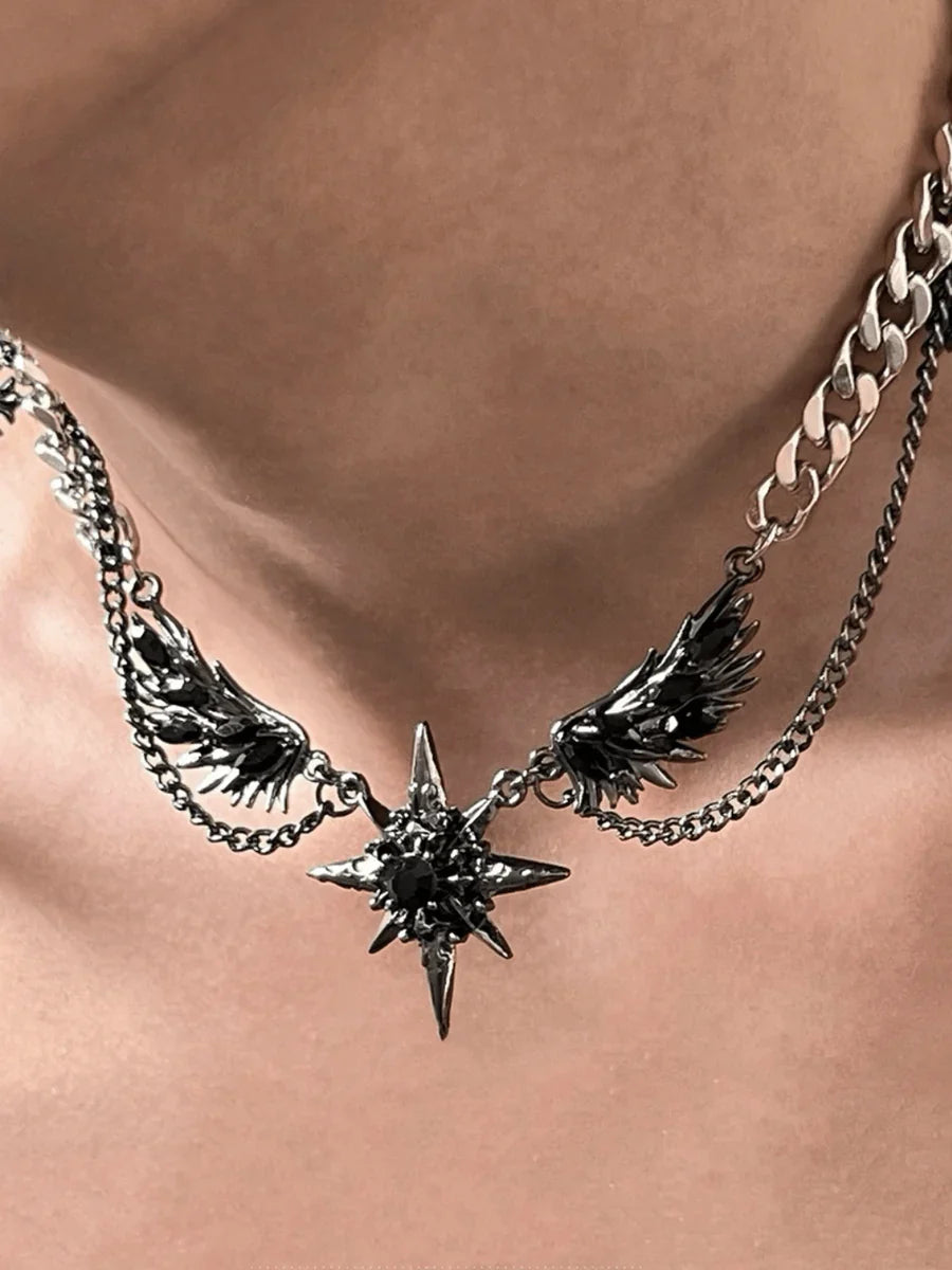 [CHEALIMPID] DARKGEMSTONE DIAMONDS WINGS DESIGN NECKLACE A0063