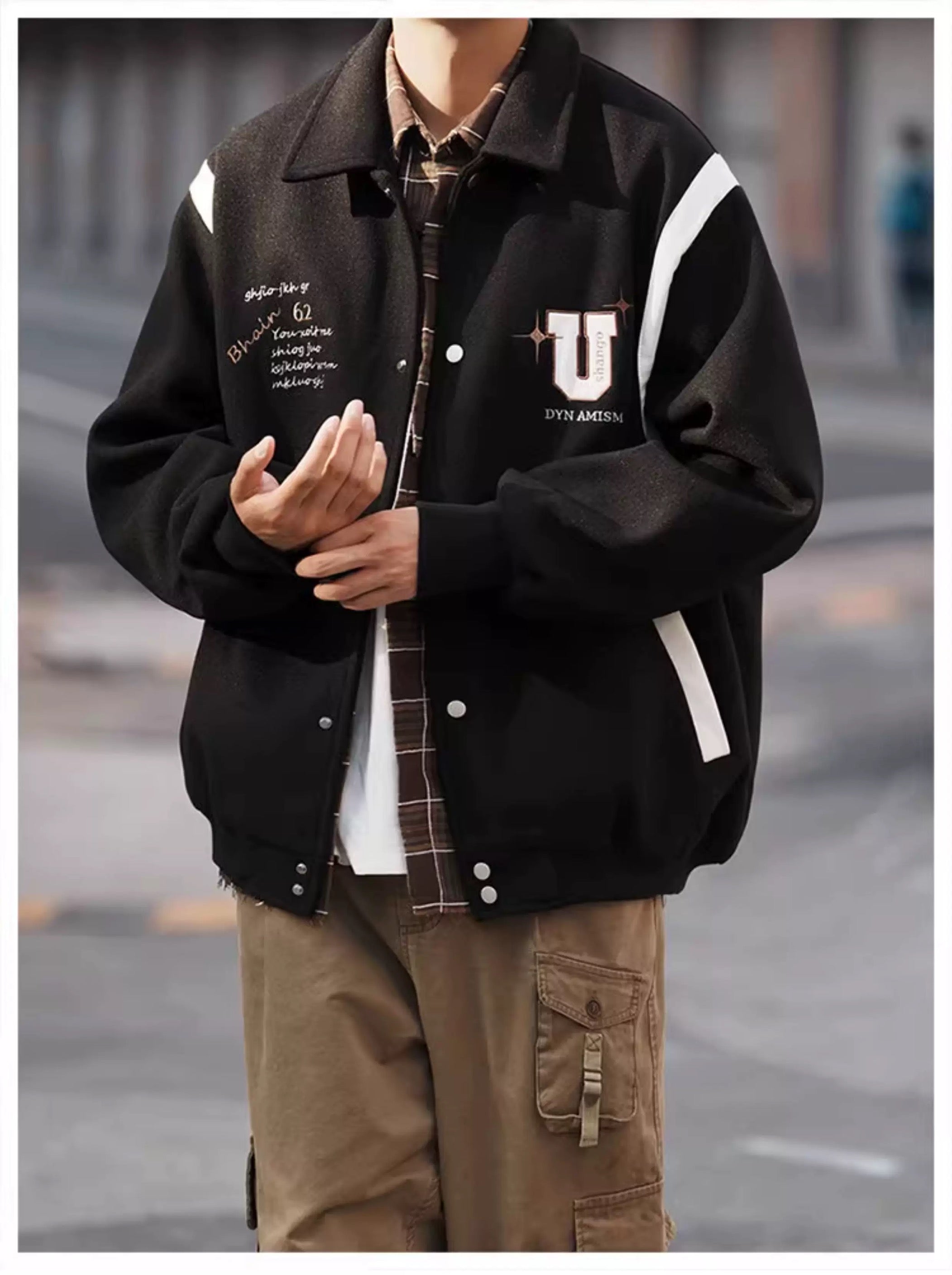 Chaqueta corta de lana – Prenda de abrigo vintage estilo urbano americano T0024