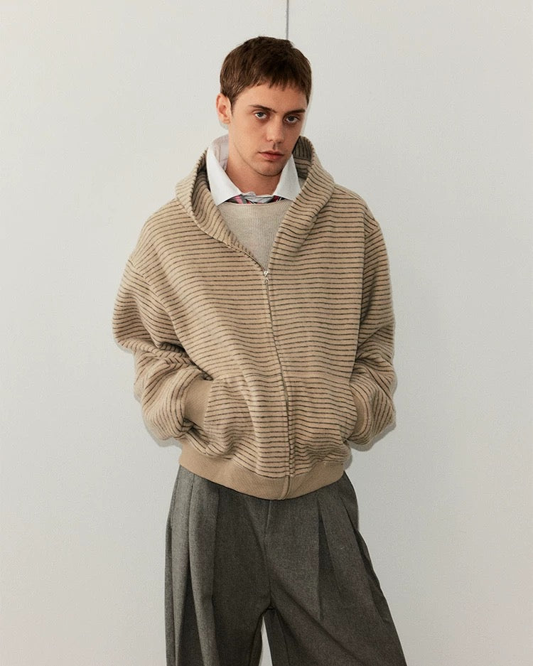 Sudadera a rayas con cremallera – Sudadera estilo cárdigan con capucha estilo streetwear vintage americano T0207