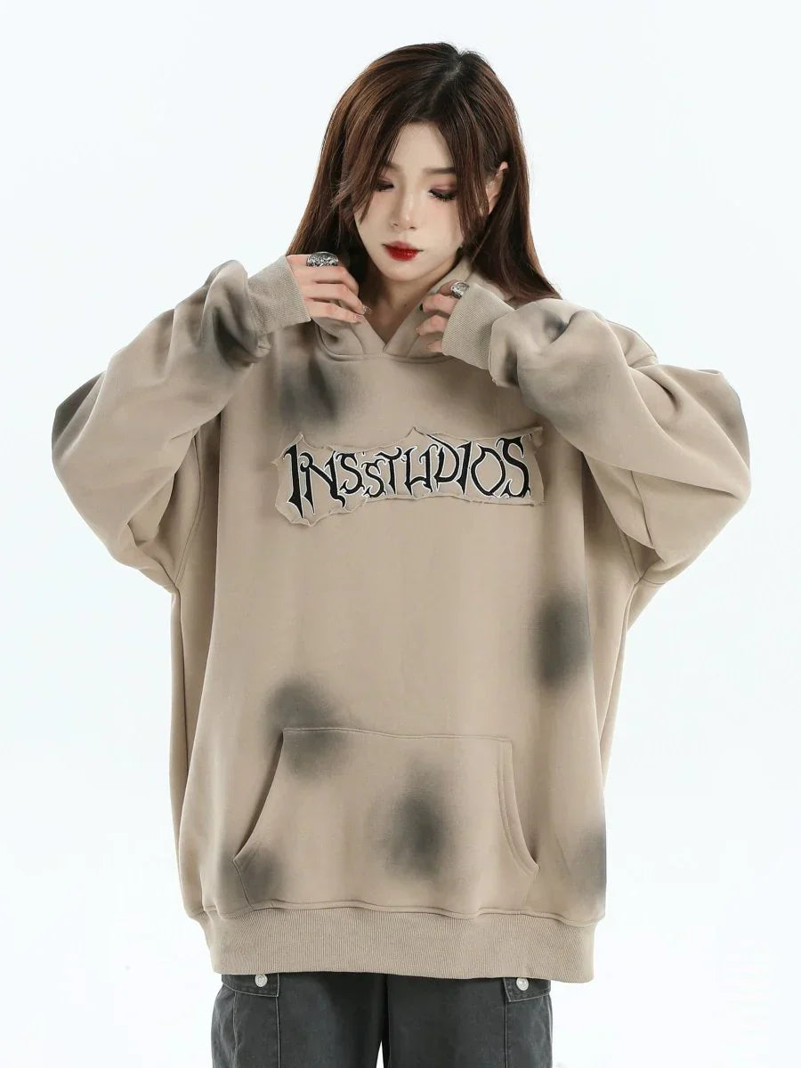 [INSstudios] SPRAY PAINT LOGO LOOSE HOODIE S0206