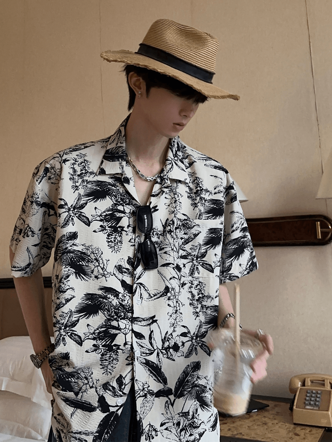 [JM HOMME] Tide Printed Short-sleeved Shirt J0120