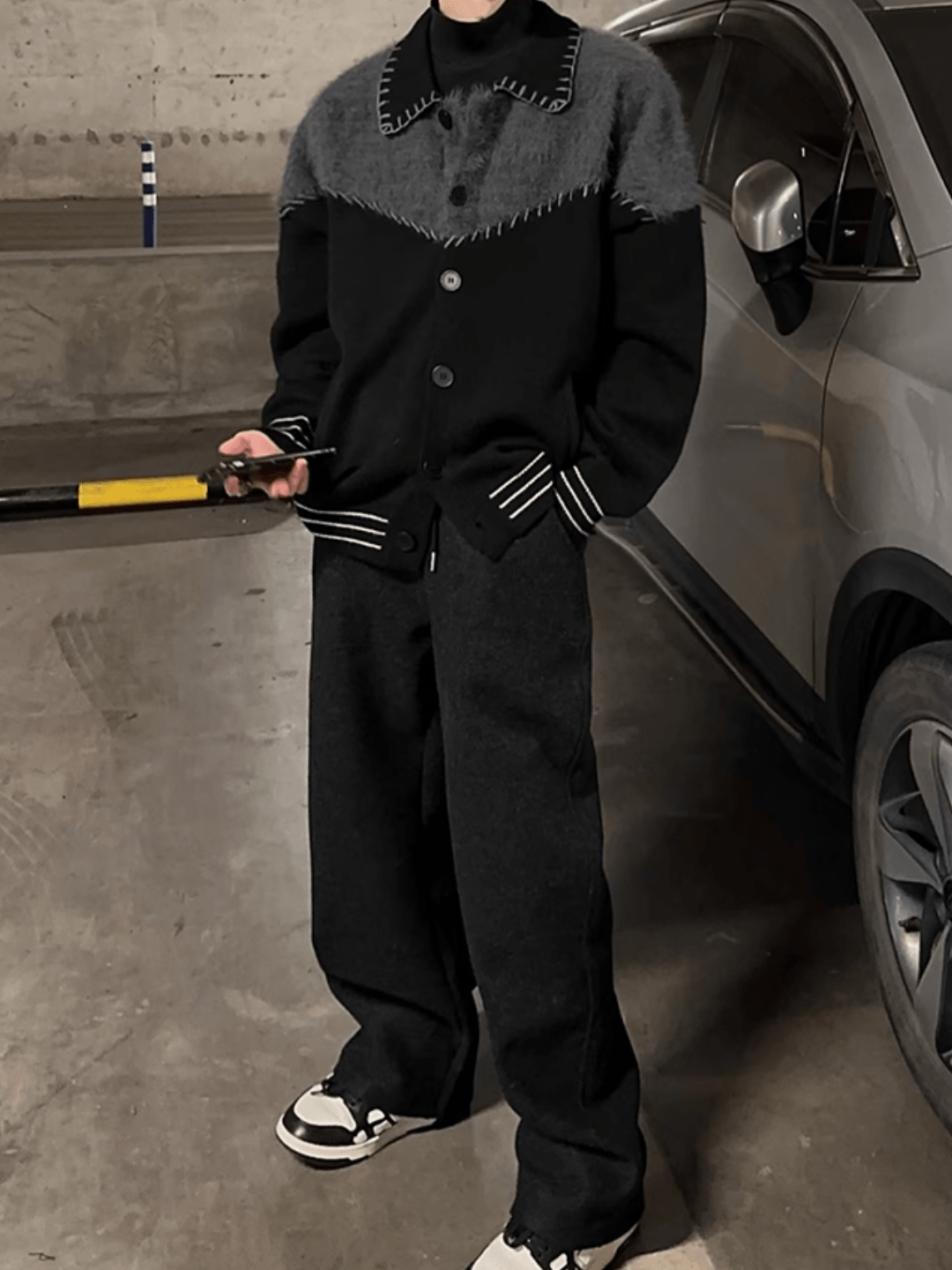 [JM HOMME] Clashing color loose sweater jacket S0160