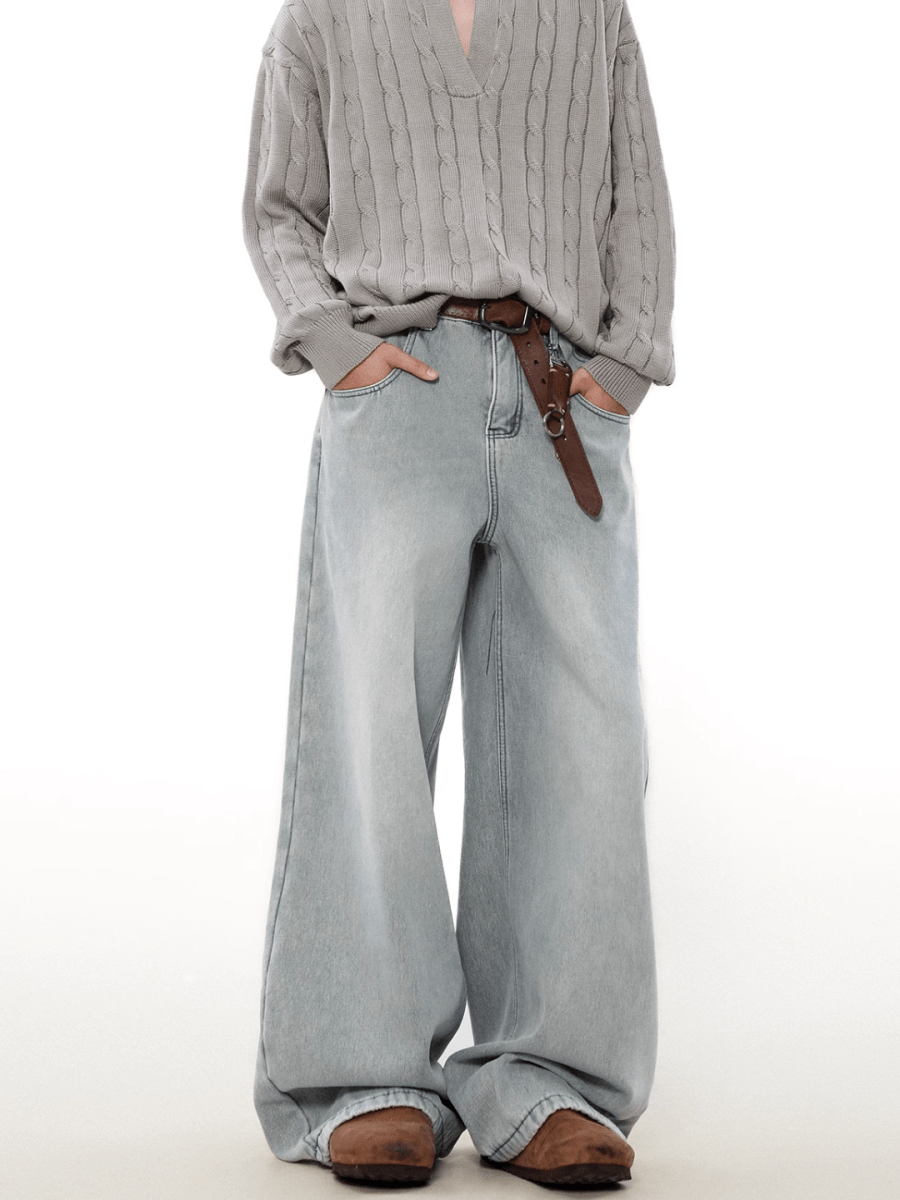 loose straight washed jeans B0117